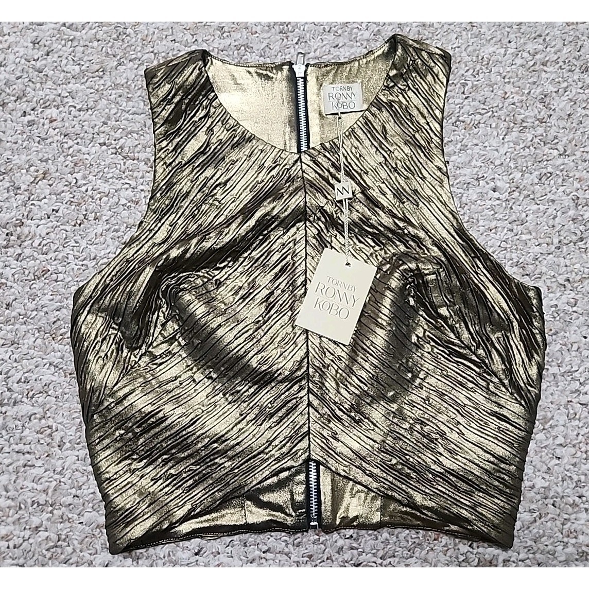 Torn By Ronny Kobo Crop Top Blouse Small 'Anna' Metallic Gold Sleeveless Nwt